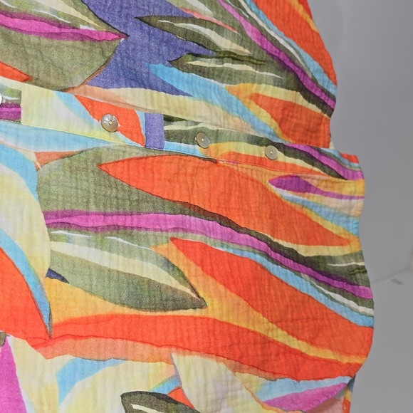 {Soft Surroundings} Peregrine Gauze Shirt Tunic Blouse Abstract Fiery Print - Picture 9 of 13